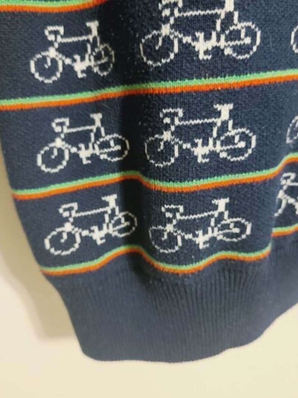 Forever 21 Men | Navy Bicycle Print & Striped Crewneck Sweater (Size Medium) - Picture 10 of 12